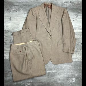 Vintage 1950s Tan w/ Orange Check Plaid Suit 38R